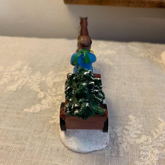 St. Nicholas Square Village Horse Pulling Sleigh with Christmas Tree Figurine - Picture 4 of 5
